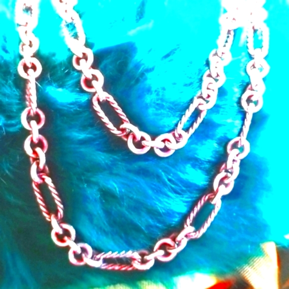 Y2k DAVID YURMAN Twist Sterling Silver Links 18k Clasp Claw Figaro 32" Necklace - Picture 4 of 16